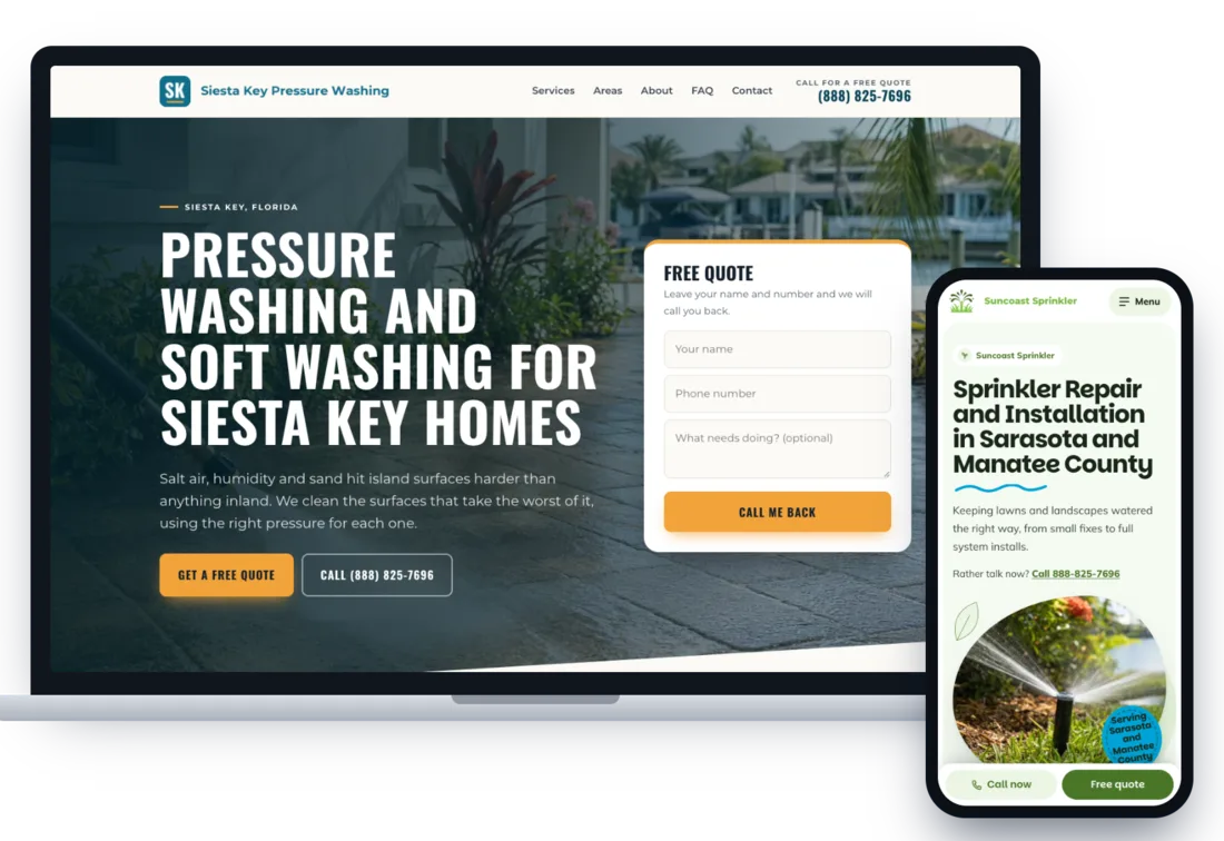 Two websites we built, shown on a laptop and a phone